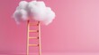 © pisan thailand - Ethereal Cotton Ladder Leading to Dreamlike Pink Cloud in Minimalist Studio Setting