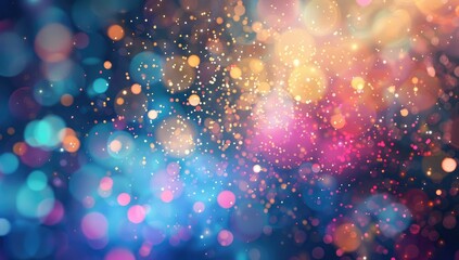 Poster - A vibrant explosion of multicolored bokeh particles in the air, creating an abstract and dynamic background for your design projects. This stock photo captures the essence of creativity with its color