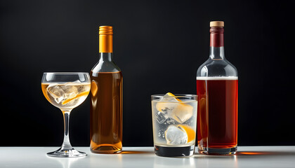 Wall Mural - different images of alcohol set isolated isolated with white highlights, png