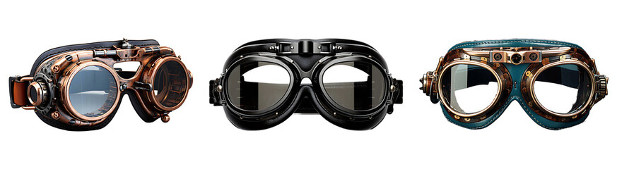 Set, collection of Motorcycle Goggle isolated on transparent background.