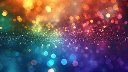 Poster - Abstract background with colorful bokeh lights and glowing particles on a dark blue background