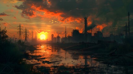 Wall Mural - Industrial Sunset.