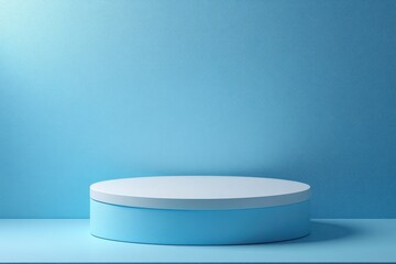 blue cylindrical platforms on blue background for product display