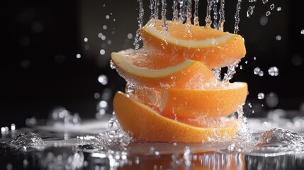 Orange Slices Splashing into Water