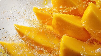 Poster - Fresh Mango Slices Splashing in Water