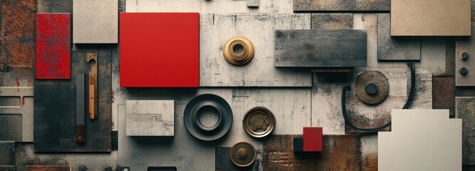 Poster - Abstract Geometric Composition of Various Materials and Textures