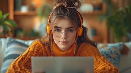 Fototapete - woman working overtime at night programming : Generative AI