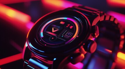Poster - Black Smartwatch with Digital Display Under Neon Lights