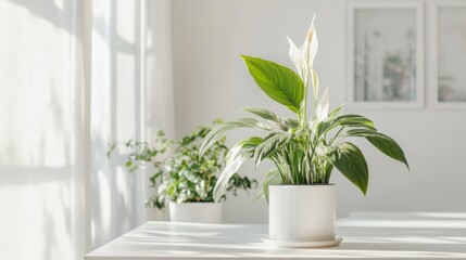 Wall Mural - A white office with a desk and a potted plant