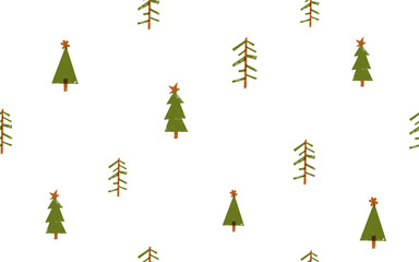 Wall Mural - Abstract Winter Forest Seamless Vector Patterns. Cute Fir, Spruce and Pine Trees Isolated on a White Background. Infantile Style Xmas Print ideal for Wrapping paper. Christmas Pattern.