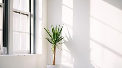 Wall Mural - A white office with a desk and a potted plant