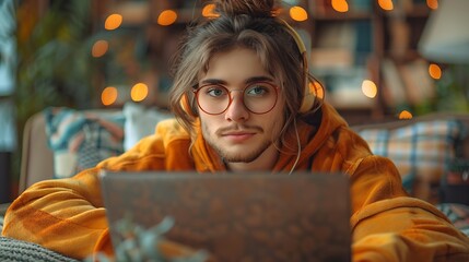 Fototapete - woman working overtime at night programming : Generative AI