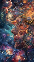 Canvas Print - Abstract Portrait of a Woman with Cosmic Background.