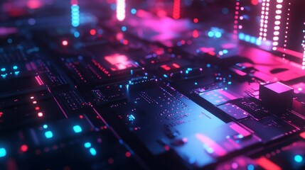 Poster - Abstract Technological Background with Glowing Pink and Blue Lights
