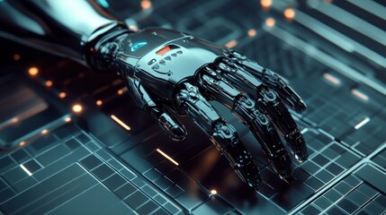 Poster - A Metallic Robotic Hand on a Gridded Surface