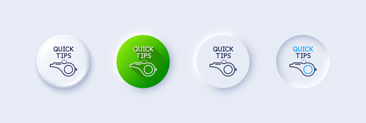 Poster - Quick tips whistle line icon. Neumorphic, Green gradient, 3d pin buttons. Helpful tricks sign. Line icons. Neumorphic buttons with outline signs. Vector