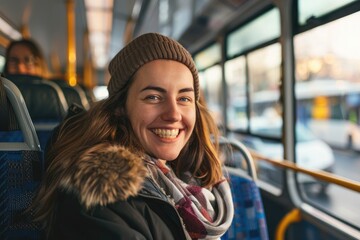 Woman Enjoying a Comfortable Bus Journey. 