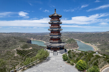 view of landscape of qiankun bay of river huang he in shanxi