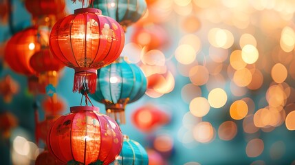 beautiful asia inspired background with colorful lanterns : Generative AI