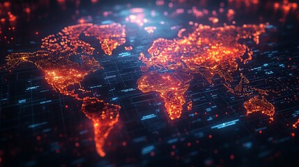 Poster - A holographic world map illuminated with vibrant colors showcases real-time news and events, highlighting global connectivity and information flow.