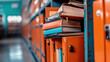 © Chopang.studio - A vibrant library scene featuring colorful lockers and a stack of books, representing education and knowledge.