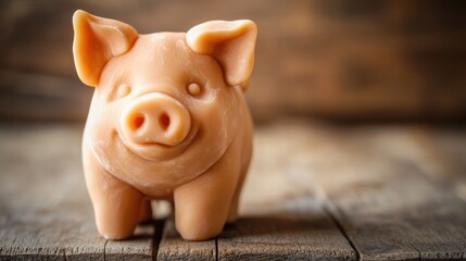 Wall Mural - Handmade Pig Figurine on Wooden Background