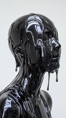 Poster - Unique black sculpture with glossy dripping effect captured in a bright indoor setting