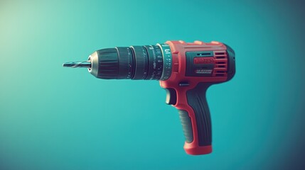 Poster - Red and Black Cordless Drill Against a Teal Background