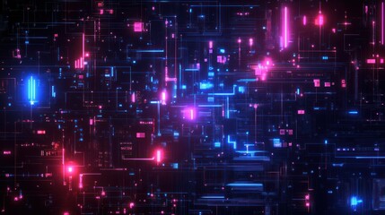 Poster - Abstract Digital Network with Glowing Blue and Pink Lines