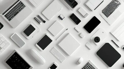 Aufkleber - Flat Lay of White Tech Gadgets and Accessories on a White Surface