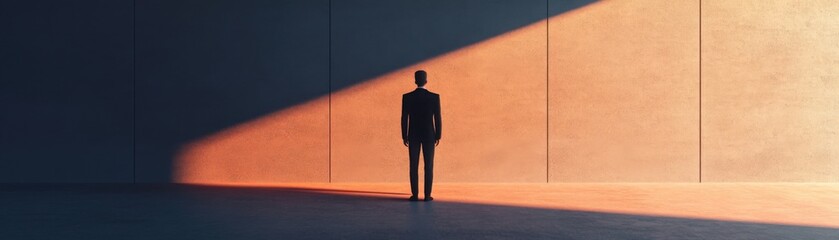 Wall Mural - lonely figure in a dim room, sunlight breaking through, 3d illustration