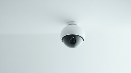 Poster - A White Dome Security Camera Mounted on a Ceiling