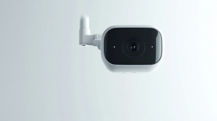 Poster - White Security Camera with a Black Lens Mounted on a Wall