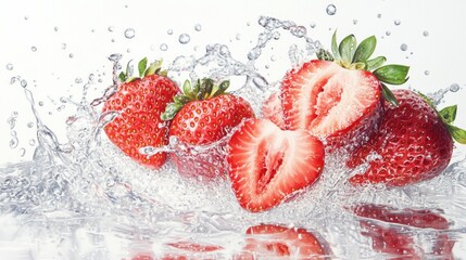 Fresh Red Strawberries Splashing in Water