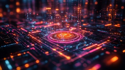 Poster - A cutting-edge holographic tax filing system operates within a vibrant digital environment, showcasing real-time updates and data processing.