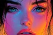 © furyon - pop art style female portrait bold neon colors graphic outlines expressive eyes confident pose abstract background digital illustration contemporary art vibes empowering feminine energy