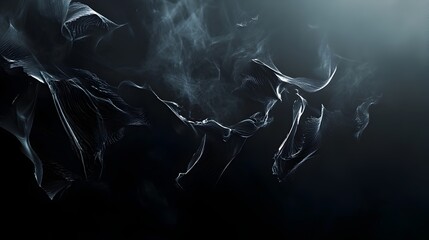 Poster - Conceptual image of abstract dark shapes organically forming and floating in midair with a soft glow illuminating the edges and creating a moody atmospheric vibe