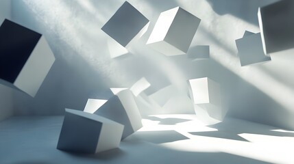 Poster - Conceptual image showcasing intricate geometric light formations creating captivating shadow patterns and an ethereal mesmerizing atmosphere in mid air