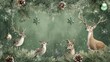 © BYAI - Artistic depiction of festive deer amidst pine branches and holiday ornaments in a wintery setting