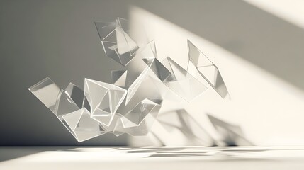 Poster - Captivating geometric lights and shadows intertwining and dancing in an ethereal mid air display creating a mesmerizing and futuristic visual experience