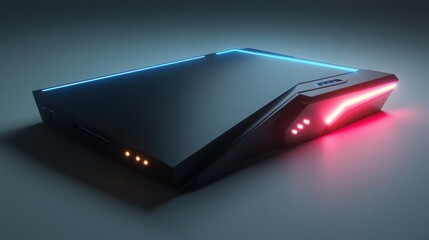 Poster - Black Gaming Console with Blue and Red Neon Lights