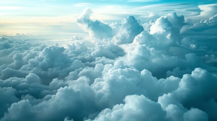 Wall Mural - A serene view of fluffy clouds in a bright sky, evoking tranquility and wonder.