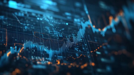 Poster - A high-resolution image of a financial graph with multiple lines and bars, overlaid on a stock market background, showcasing complex data visualization.