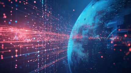 Poster - Digital Globe with Interconnected Lines and Nodes