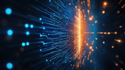 Poster - Abstract digital background with glowing lines and particles, symbolizing technology and innovation in a vibrant atmosphere.