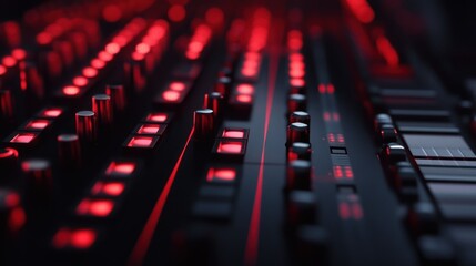Poster - Close-up of a Soundboard with Red Lighted Buttons