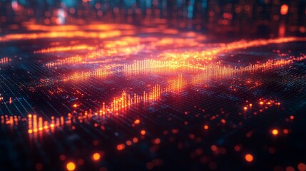 Poster - Holographic charts illustrate the effects of market fluctuations, displaying vibrant data trends in a high-tech environment.