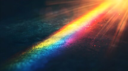 Poster - Captivating conceptual image showcasing the prismatic spectrum of light as it shines through a glass prism creating a vibrant array of colors against a dark background with ample copy space