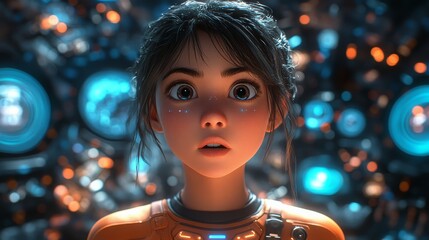 Poster - Avatars interact in a vibrant holographic chat room, showcasing futuristic technology and digital communication in a mesmerizing setting.
