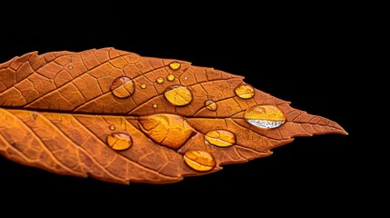 Wall Mural - Dewdrops on an Autumn Leaf